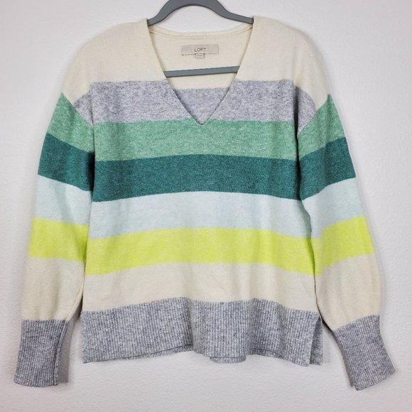 LOFT Sweaters - Loft striped v neck sweater color block colorful ribbed trim cozy womens XS